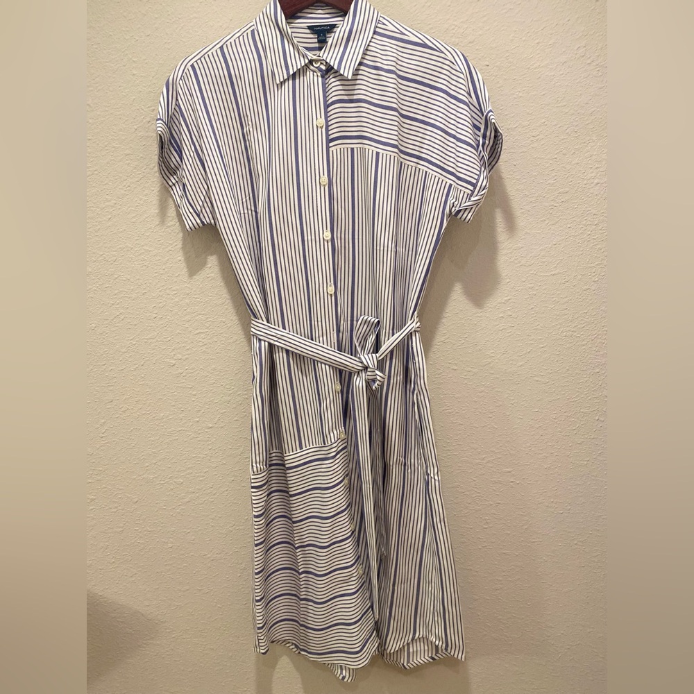 Nautica Women's shirt dress stripped size S blue and white Button Up S